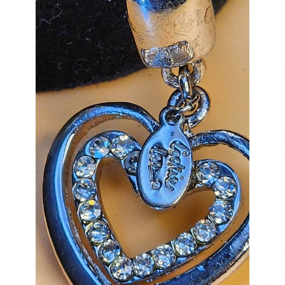 Vtg 1980s COOKIE LEE Purse Charm Key Chain Key Fob Double Rhinestone Heart Cord